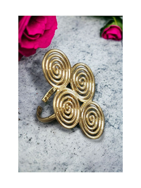 Ring Steel Gold Four Spiral Connected