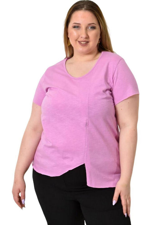 Potre Damen Bluse Baumwolle Kurzärmelig Pink