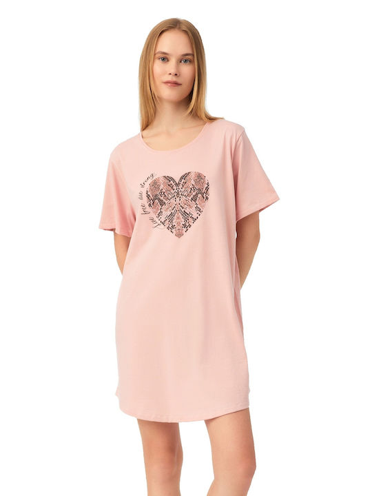 Minerva Sommer Baumwolle Damen Nachthemd Rose Hearts