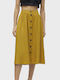 Vero Moda Linen High Waist Midi Skirt Yellow