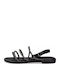 Leather Women's Flat Sandals with Strap in Black Color