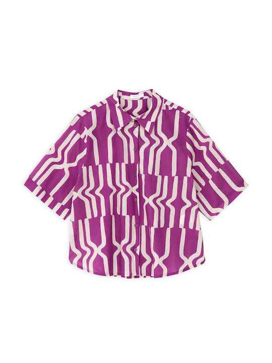 Philosophy Wear Κοντομάνικο Γυναικείο Πουκάμισο Purple