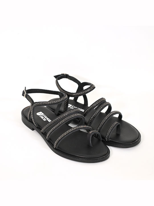 Evangelia Drosi Leather Women's Flat Sandals in Black Color