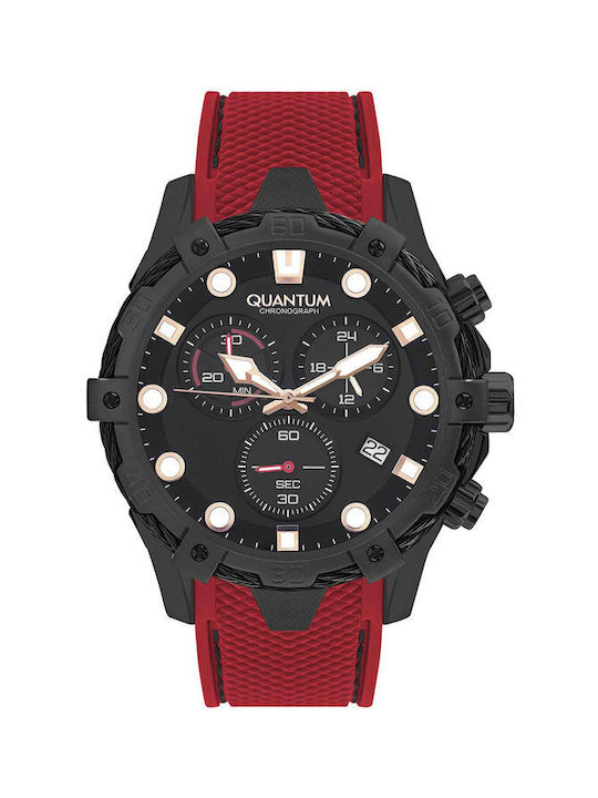 Quantum Hunter Uhr Chronograph Batterie mit Rot Kautschukarmband