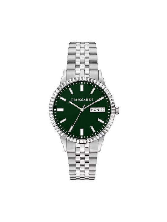 Trussardi T-bent Ceas Baterie cu Verde Brățară metalică