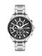 Quantum Dual Time Men's Watch Chronograph Battery with Silver Metal Bracelet