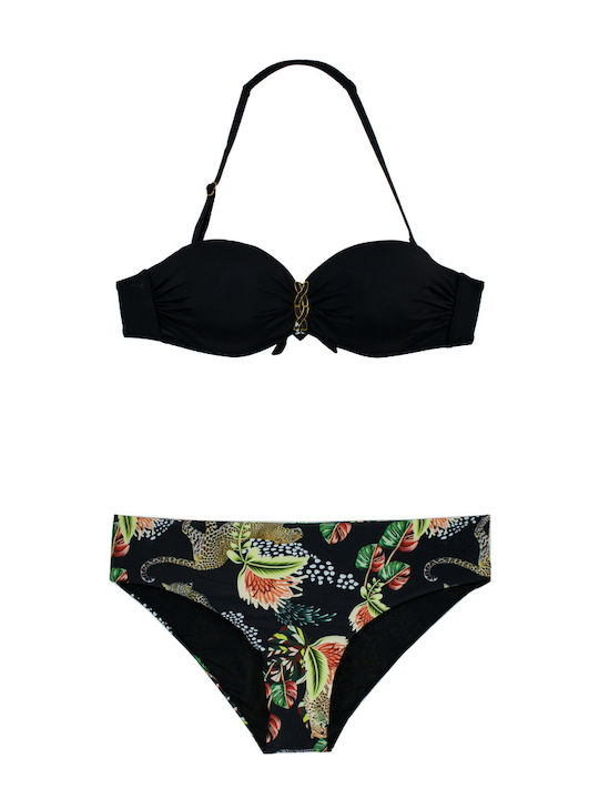 Damen trägerloses Bikini-Set Tiger Schwarz S24