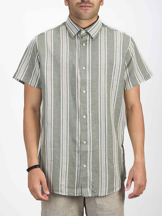 Marcus Men's Shirt Short Sleeve Cotton Striped Olive