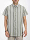 Kurzärmlig Leinen Hemd Gestreift Olive