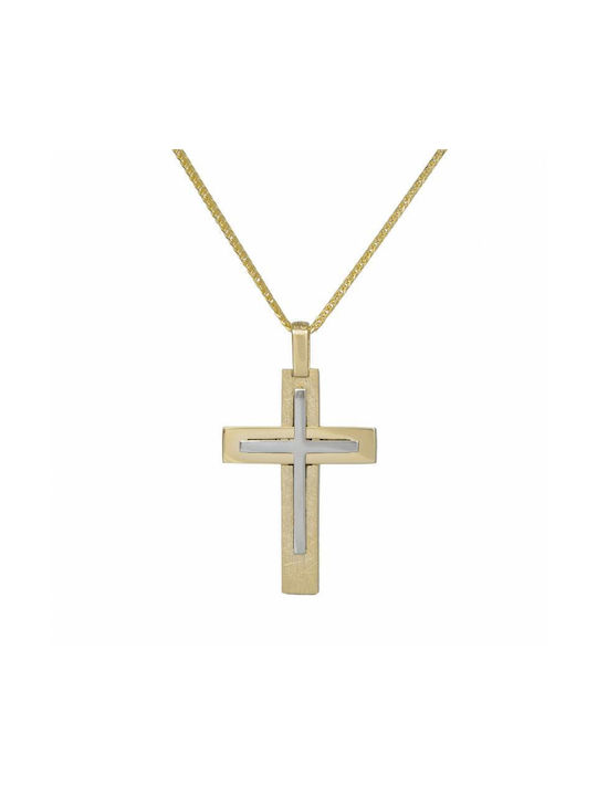 Men's Gold Cross 14K with Chain Δίχρωμος