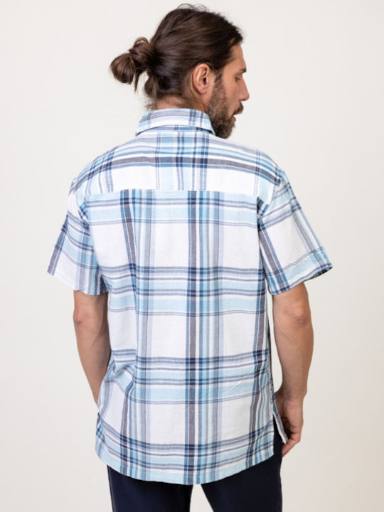 Pronomio Men's Shirt Short-sleeved Cotton Checked Caro, Shiel