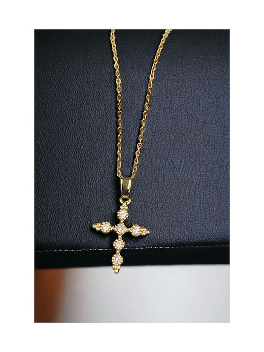 Women's Cross from Gold Plated Steel with Chain