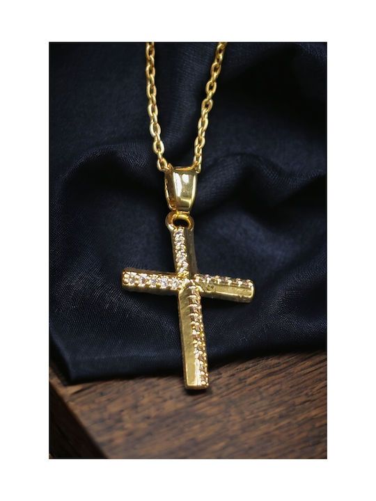 Women's Cross from Gold Plated Steel with Chain