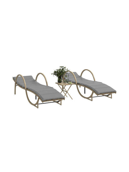 Deckchair Rattan with Cushion Beige with Table ...