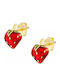 Oxzen Strawberry Gold Plated Kids Earrings Studs from Silver