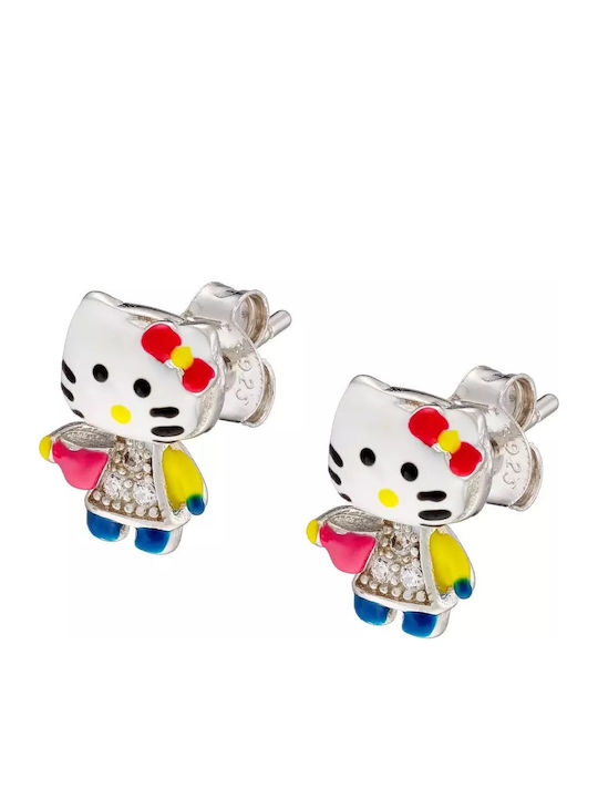 Oxzen Hello Kitty Παιδικά Σκουλαρίκια Καρφωτά από Ασήμι