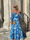 Be You Set with Maxi Skirt Floral in Blue color