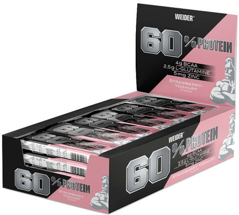 Weider Μπάρες με 60% Πρωτεΐνη & Γεύση Φράουλα/γιαούρτι 24x45gr