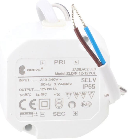 Breve LED Захранване Водоустойчиво IP65 Мощност 12W с Изходно Напрежение 12V