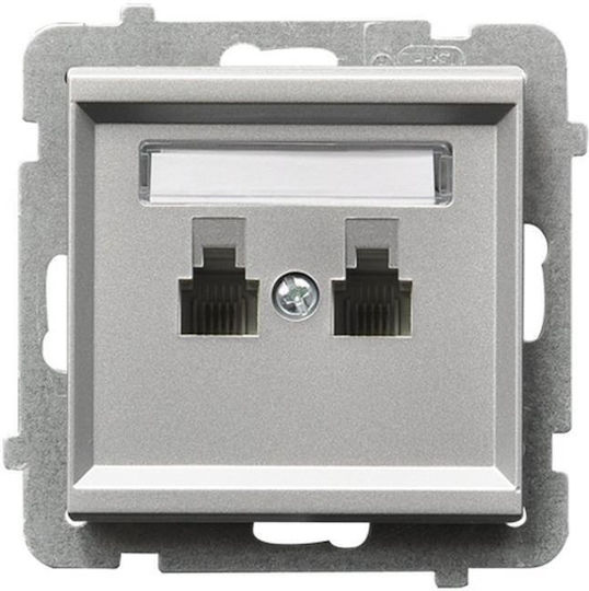Ospel Priză de telefon fără cadru Dublu în culoarea Argintiu GPT-2RN m 38