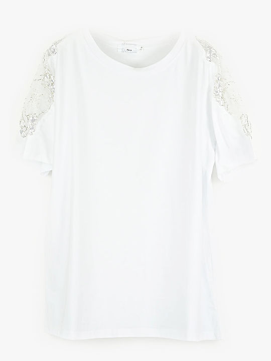 Cuca Γυναικεία Μπλούζα Βαμβακερή Λευκό