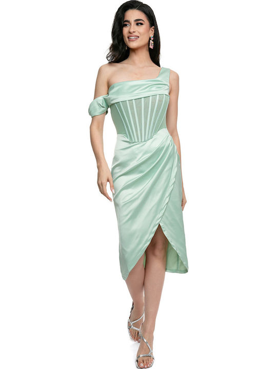 green corset dress midi WEDTREND Women Green Floral Bridesmaid Dress with Ruffle Slit Lace Up Back  A-Line Cowl Neck Corset Long Wedding Guest Dress