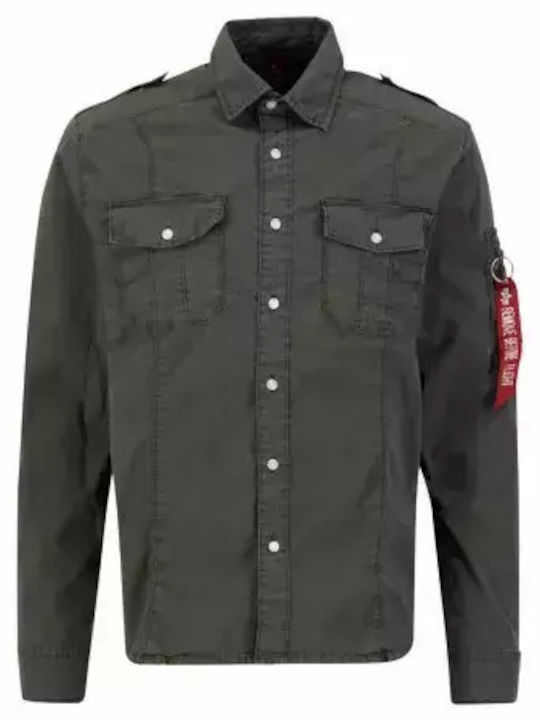 Alpha Industries Men's Shirt Long Sleeve Cotton Grey