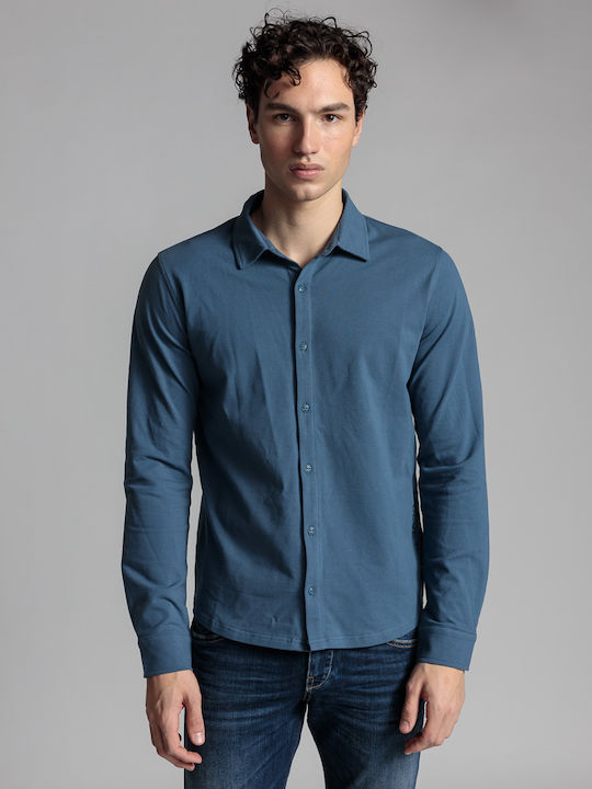 Devergo Men's Shirt Long Sleeve Cotton Blue