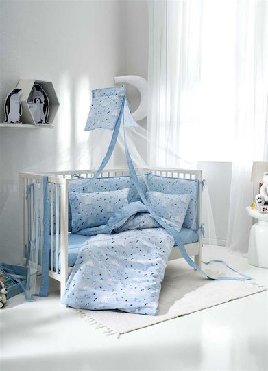 Vesta Home Set Baby Crib Cotton Sheets Arktos Blue 120x165cm 3 Pieces