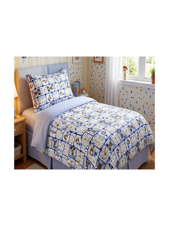 MayHome Polycotton Σετ Παιδική Παπλωματοθήκη Ημίδιπλη με Μαξιλαροθήκη Μπλε 180x240εκ.