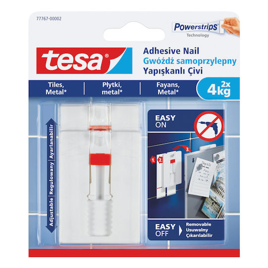 Tesa Adjustable Self-adhesive Nails Tiles Metal Up To 4kg 2pcs H7776702