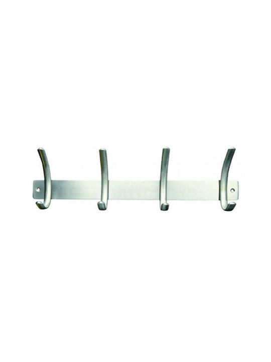 Import Hellas Wall Hanger S1003 Metal 4 Hooks Silver 35x4x11.5cm