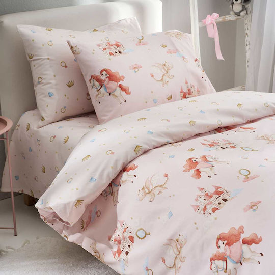 Vesta Home Kinderbettlaken Set Baumwolle Tiara Rosa 170x260cm 3 Stück