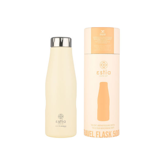 Estia Travel Flask Save the Aegean Recyclable Bottle Thermos Stainless Steel BPA Free 500ml Lily White