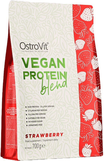 OstroVit Vegan Protein Blend Грах + соя + тиква Биологична Без Лактоза с Вкус Ягода 700гр