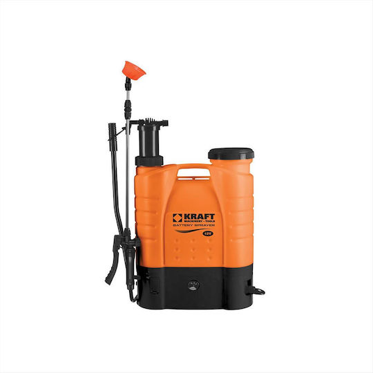 Kraft Ψεκαστήρας Προπιέσεως 12V με Μπαταρία 8Ah με Χωρητικότητα 16lt 4bar σε Πορτοκαλί χρώμα