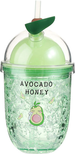 Tpster Avocado Honey Glass Water made of Plastic in Green Color with straw 450ml