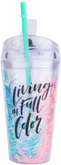 Tpster Glass Water made of Plastic in Color with straw 450ml