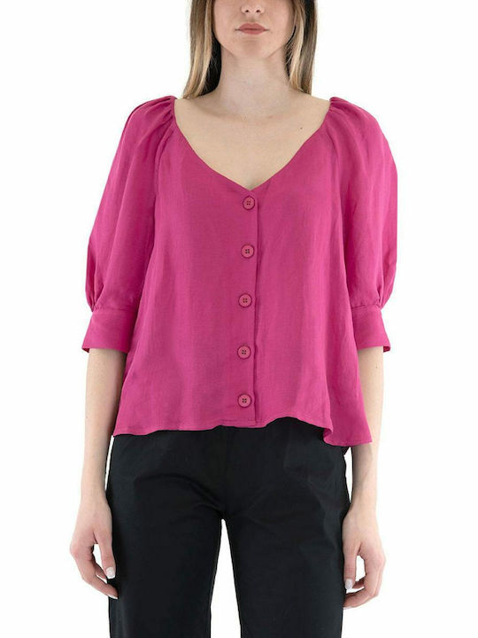 Moutaki Women's Linen Long Sleeve Shirt Fuchsia