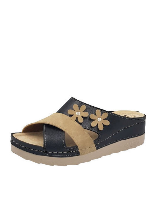 Leather Women's Flat Sandals Anatomic in Black Color