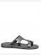 Leather Women's Flat Sandals in Black Color