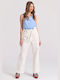 Funky Buddha Women's High-waisted Cotton Trousers Off White