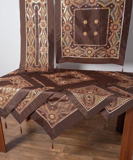 Silk Fashion Τραπεζομάντηλο Σετ 7τμχ Καφέ