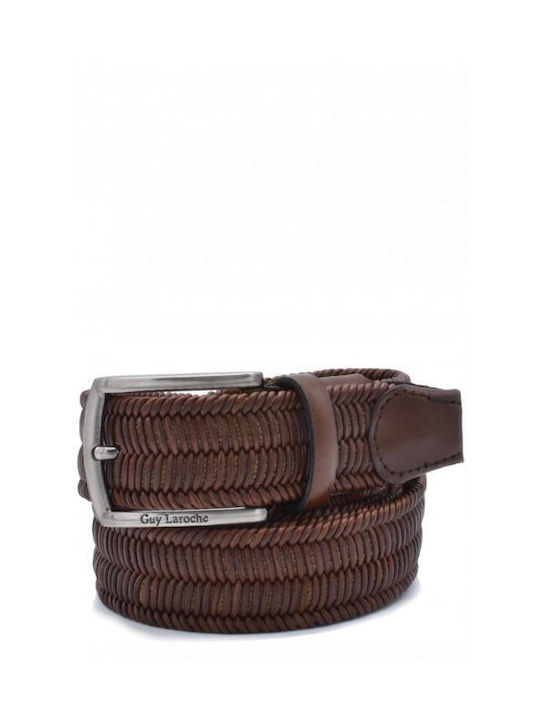 Guy Laroche Men's Knitted Leather Belt Brown