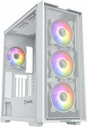 Hiditec Full Tower Computer Case with Window Panel and RGB Lighting White