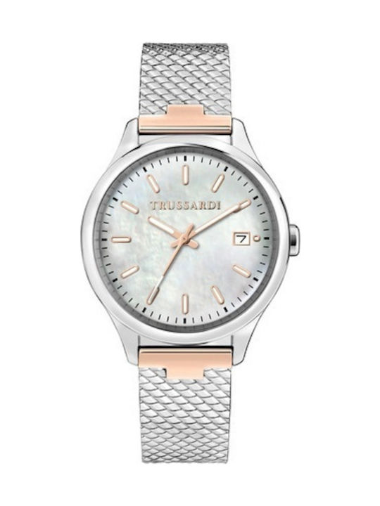 Trussardi City Life Ceas Dama 35mm Baterie Cu Brățară Din Metal Albă