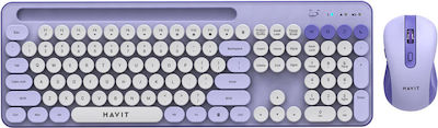 Havit ΚΒ832GCM Kabellos Tastatur & Maus Set Englisch US Lila