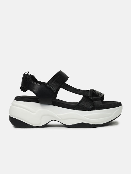 Sandale sport cu două curele, închidere Velcro, negre