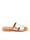 Leather Women's Flat Sandals in Beige Color