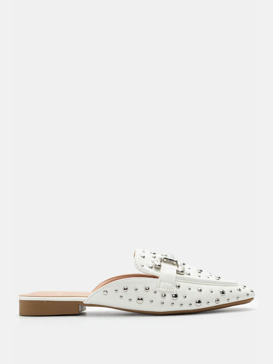 Luigi Flat Leather Mules White